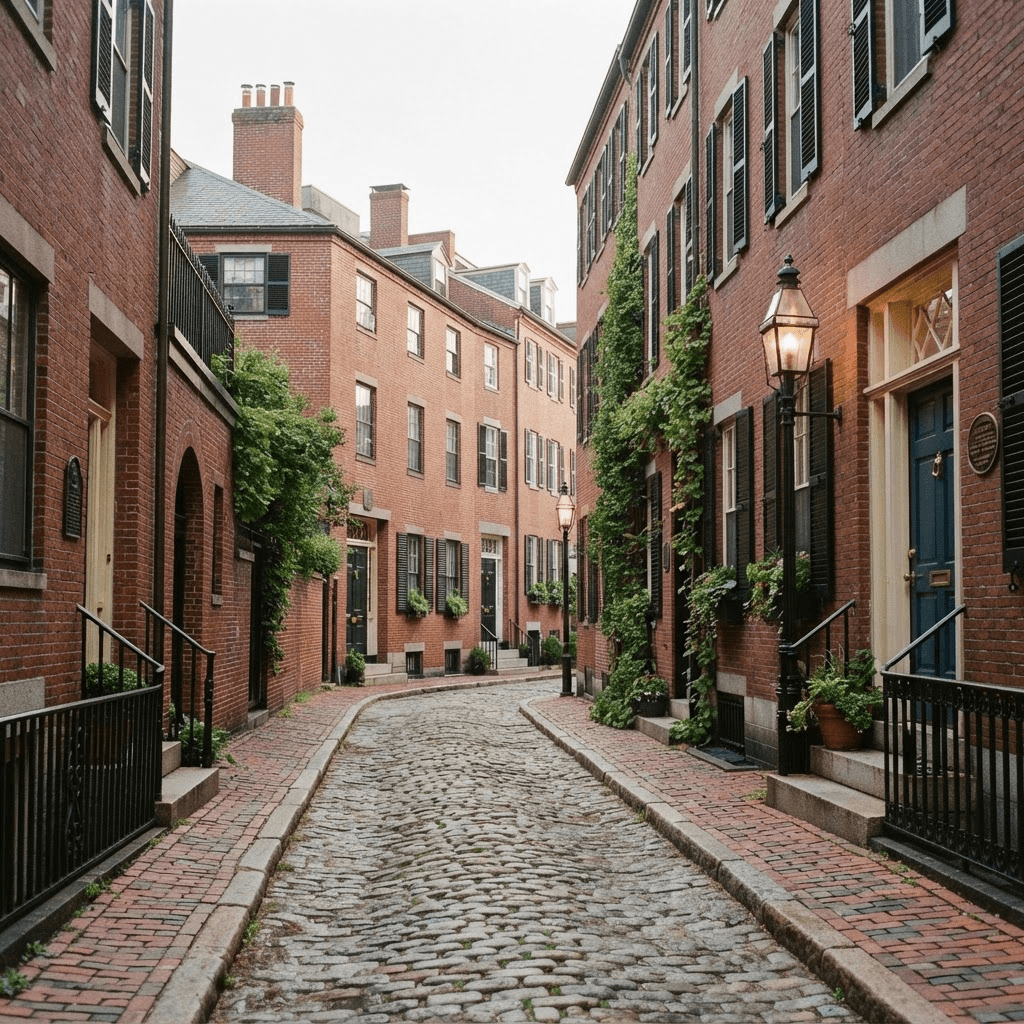 A historic Beacon Hill brick street in Boston